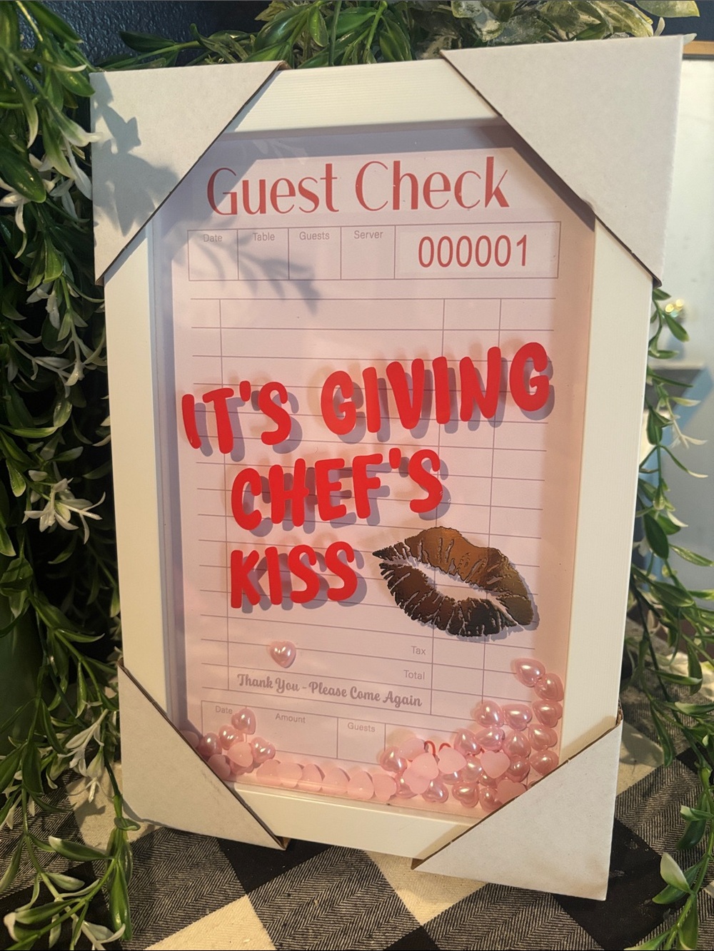 Pink "It's Giving Chef's Kiss" Framed Wall Decor - Unbranded